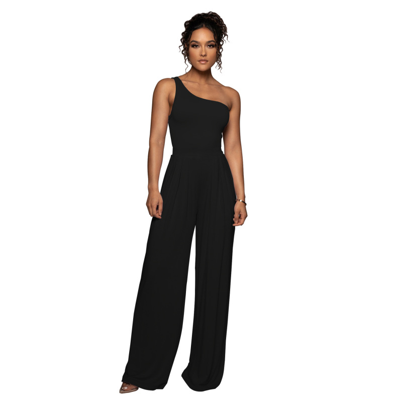 Women One-Shoulder Wide-Leg Pants Fashion Two-Piece Set