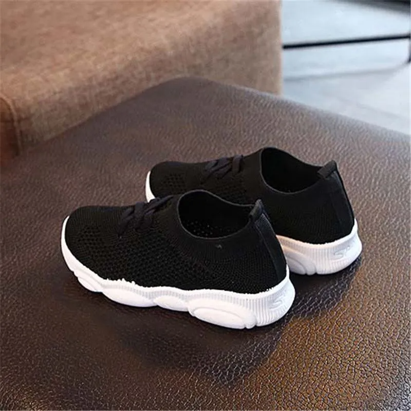 Fashion Boy Girl Solid Color Breathable Stretch Mesh Sport Run Sneakers Shoes