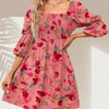 Women'S Fashion Casual Printing Puff Sleeve Square Neck Dress