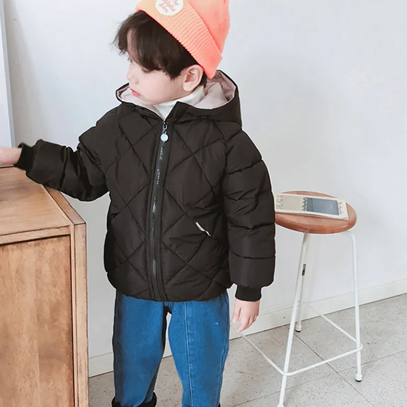 Winter Kids Rhombus Pattern Long-Sleeve Hooded Coat