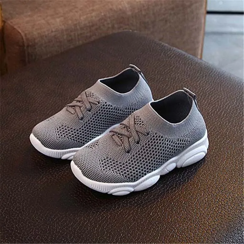 Fashion Boy Girl Solid Color Breathable Stretch Mesh Sport Run Sneakers Shoes