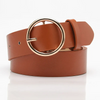 Women Casual Simple Alloy Round Buckle Versatile Pu Belt