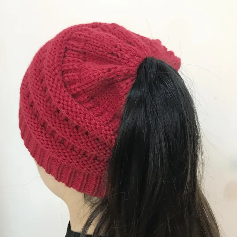 (Buy 1 Get 1) Women Winter Stretch Knitted Ponytail Hats