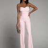 Women Solid Color Tube Top Casual High Waist Wide Leg Jumpsuit