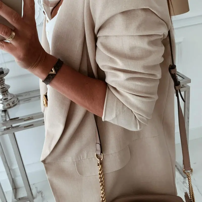 Work Women Lapel Solid Color Slim Fit Blazer