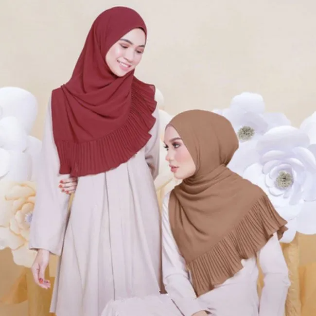 (Buy 1 Get 1) Ethnic Style Women Pleated Chiffon Hijab Scarf