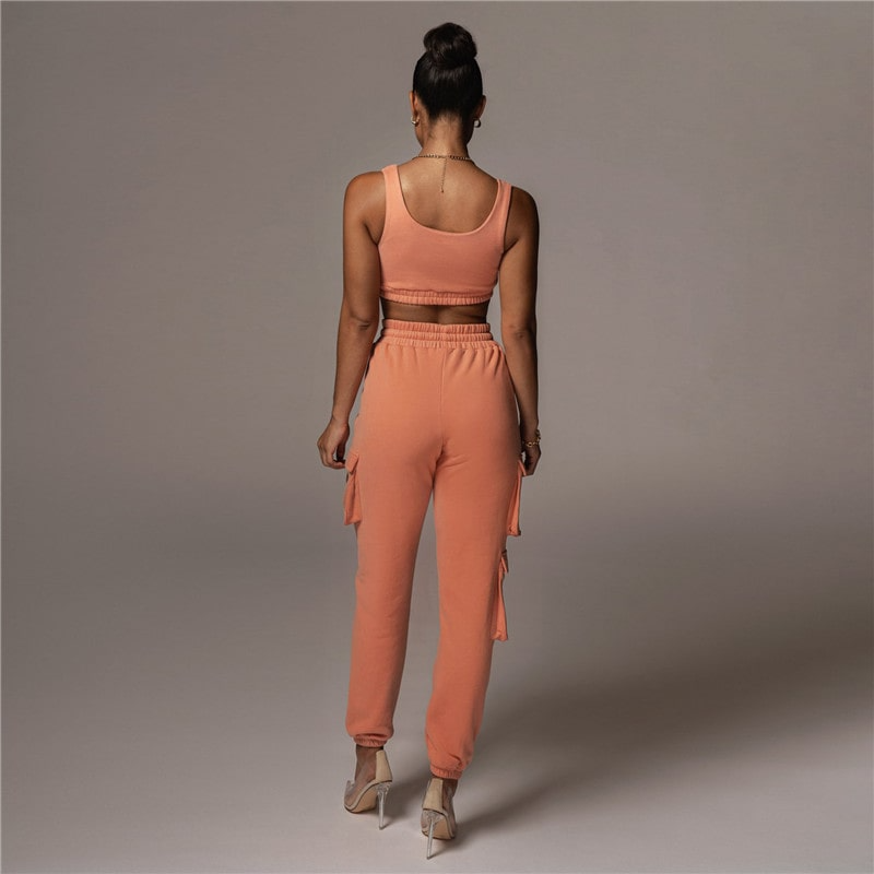 Women Fashion Sport Solid Color Tank Top And Pants Two Pieces Set