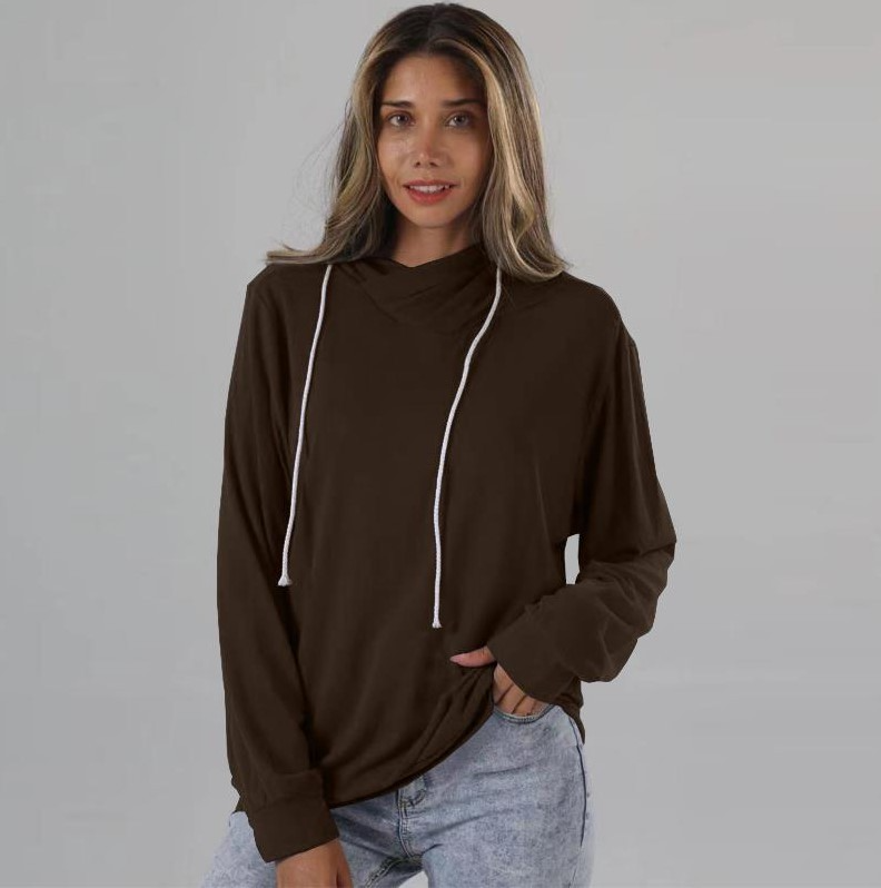 Autumn Women Drawstring Casual Solid Color Long Sleeve Sweatshirt