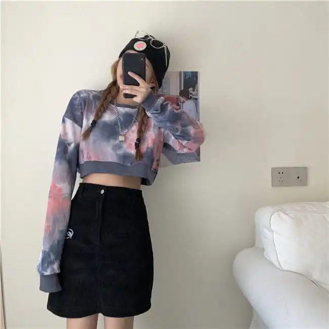 Fashion Tie Dye Long Sleeve Round Neck Couple Sweater