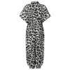 Plus Size Women Sexy V-Neck Button Lace-Up Jumpsuit Loose Leopard Print Pocket Rompers