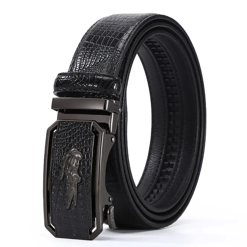 Men Business Cowhide Crocodile Metal Buckle Belt