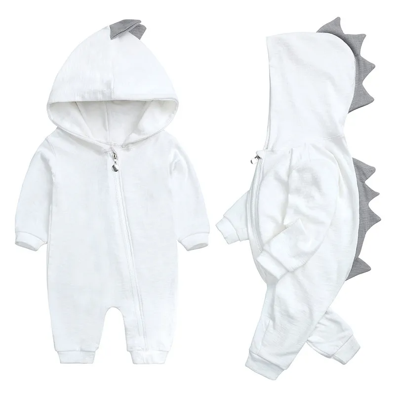 Kids Baby Boys Girls Autumn Winter Casual Cute Solid Color Shark Dinosaur Long Sleeve Hooded Jumpsuit