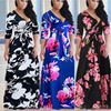 Ramadan /Eid Women Casual V-Neck Long-Sleeve Lace-Up Flower Print Maxi Swing Dress