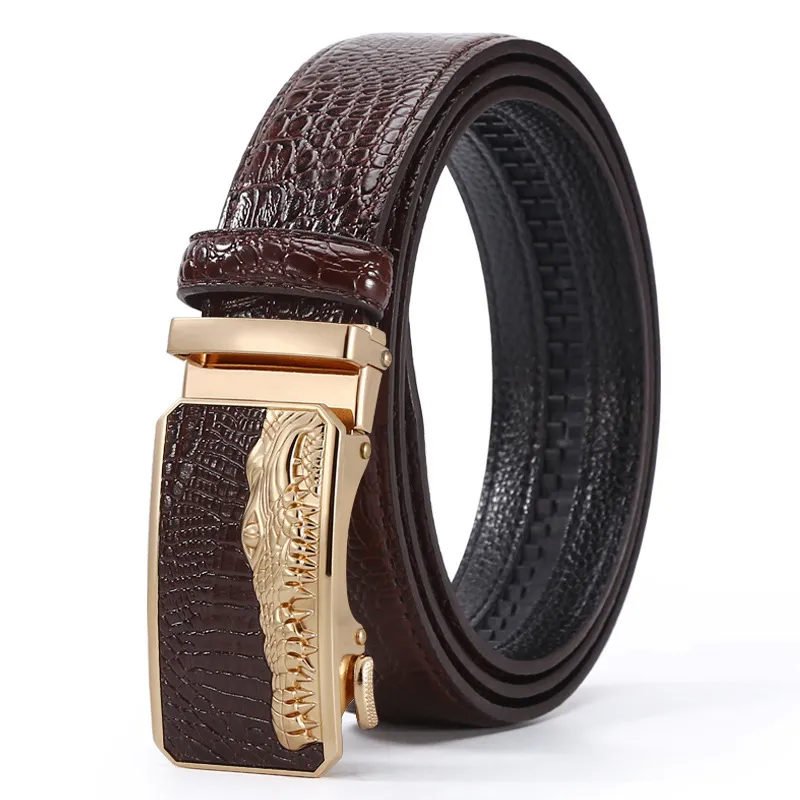 Men Business Cowhide Crocodile Metal Buckle Belt