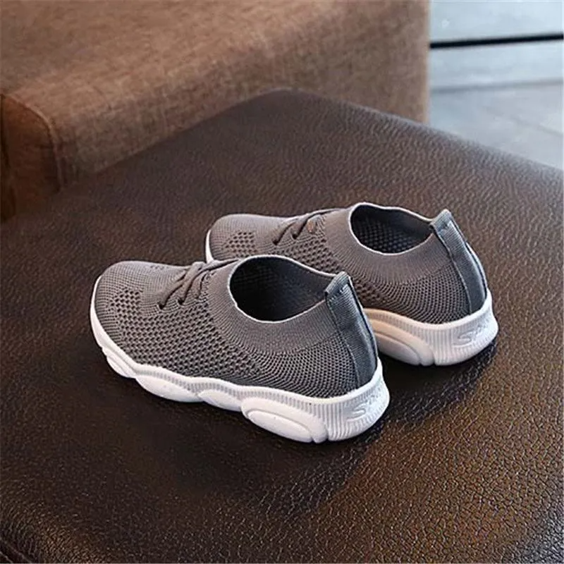 Fashion Boy Girl Solid Color Breathable Stretch Mesh Sport Run Sneakers Shoes