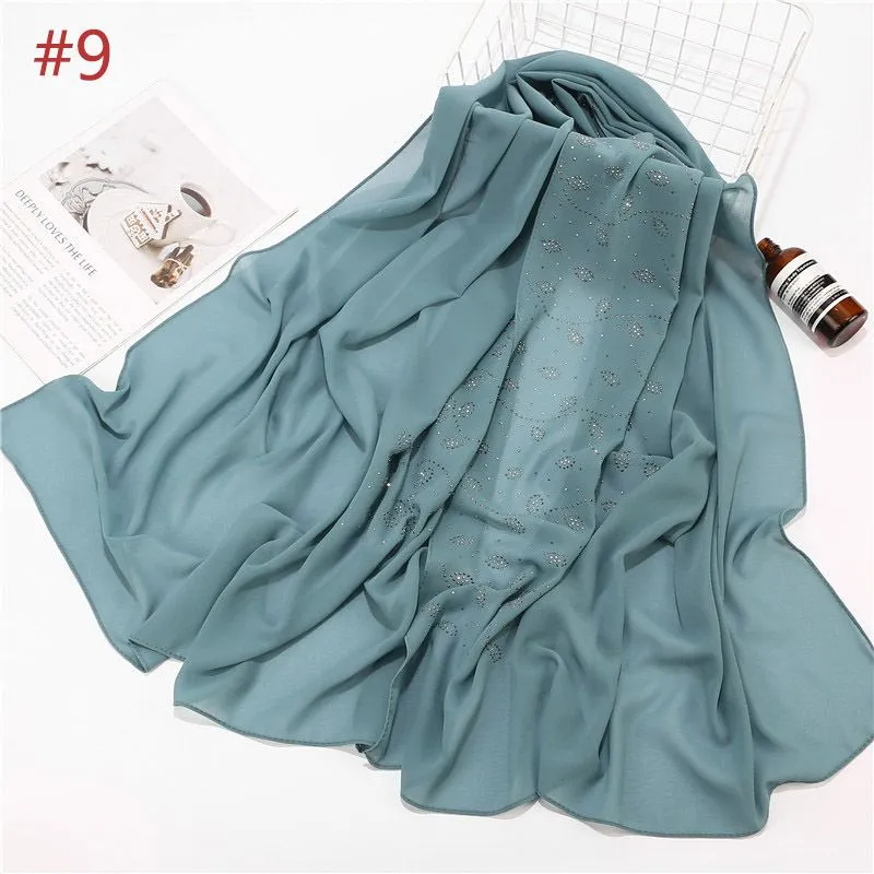 (Buy 1 Get 1) Leaf-Shaped Rhinestone Decor Women Chiffon Hijab Scarf