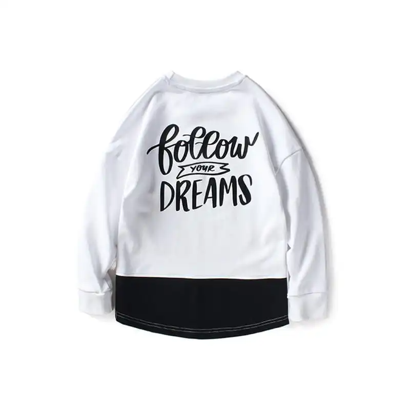 (Buy 1 Get 2) Boys Round Neck Long-Sleeves Letter Printed Patchwork Sweatshirt