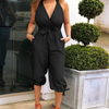 Women Fashion V-Neck Backless Solid Color Halter Jumpsuits