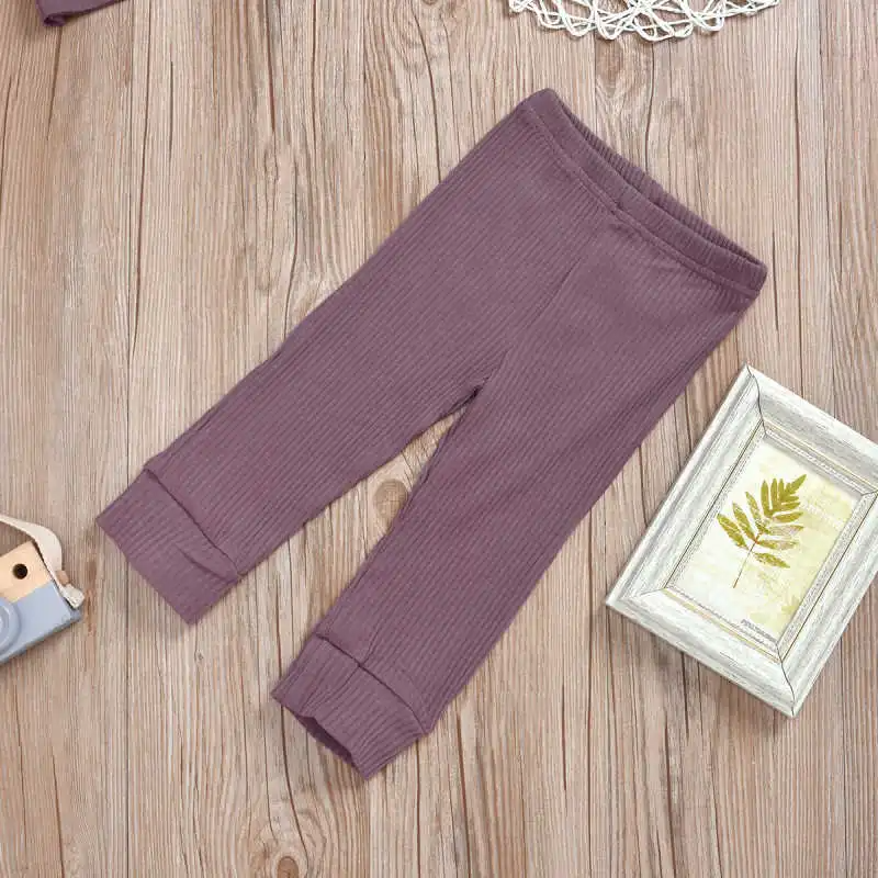 Baby Rib-Knit Long Sleeve Sleepwear Tops Pants Set