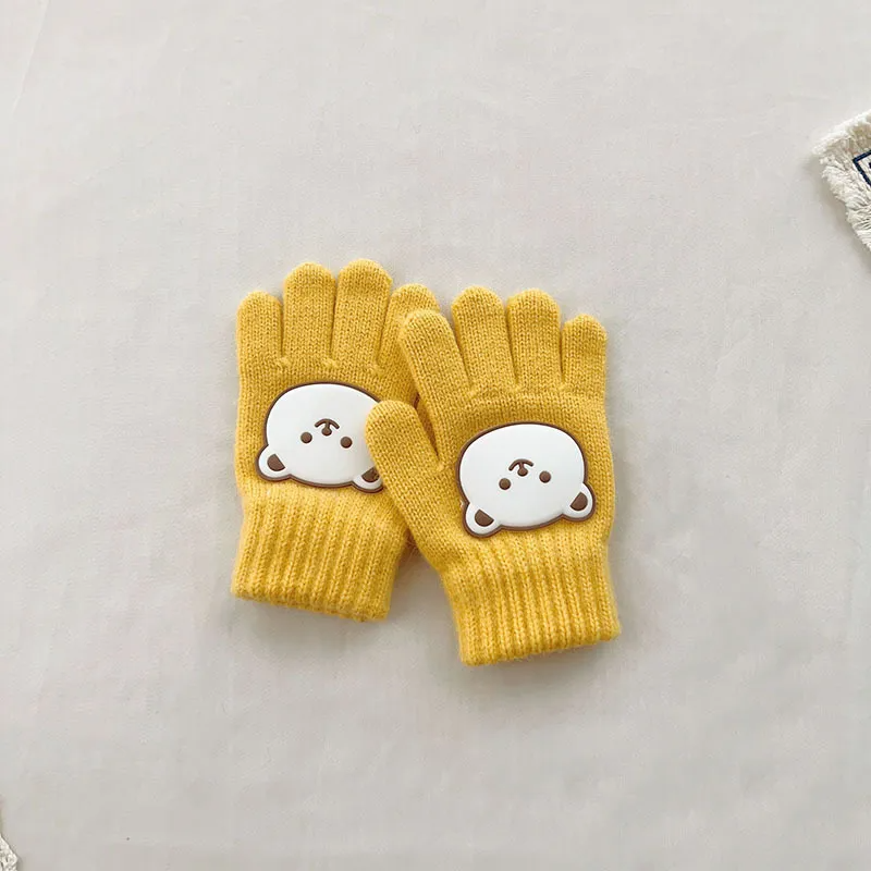 (Buy 1 Get 1) Kids Winter Cute Cartoon Bear Knitwear Finger Gloves