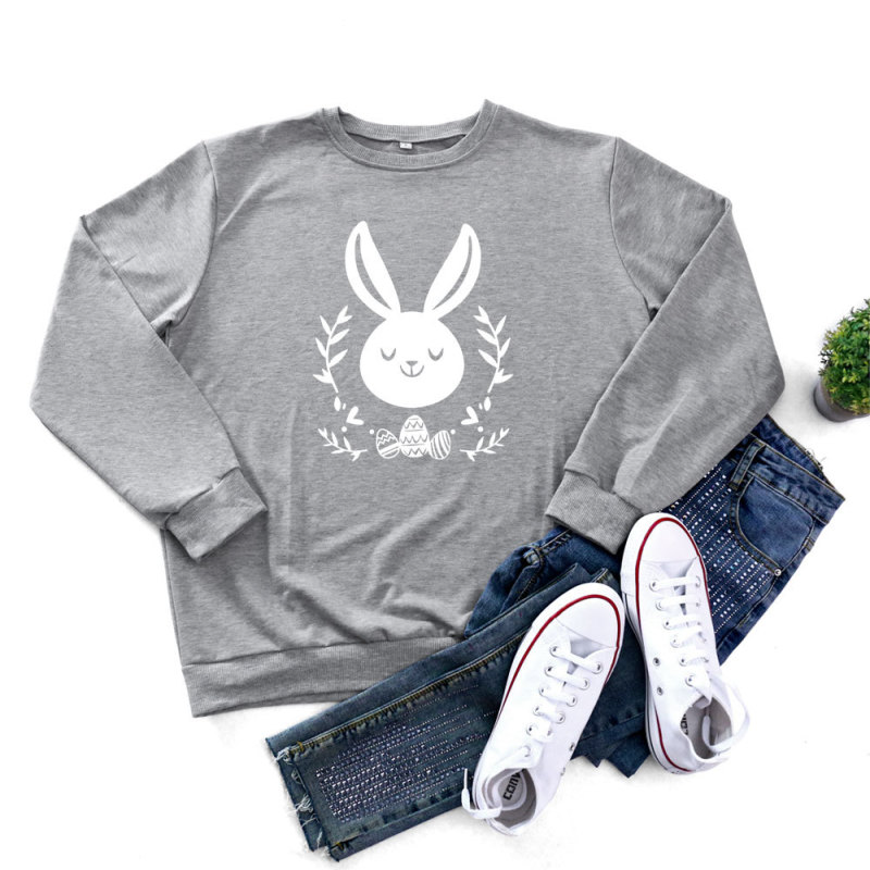 Easter Fashion Women'S Long Sleeve Bunny Print Round Neck Sweatshirt