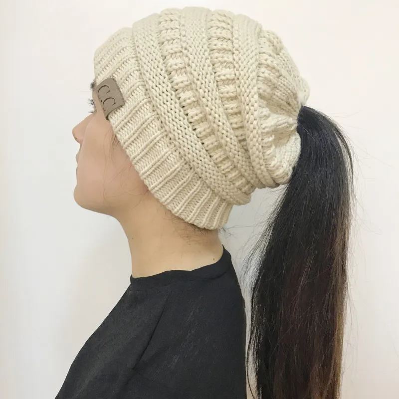 (Buy 1 Get 1) Women Winter Stretch Knitted Ponytail Hats