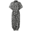 Plus Size Women Sexy V-Neck Button Lace-Up Jumpsuit Loose Leopard Print Pocket Rompers