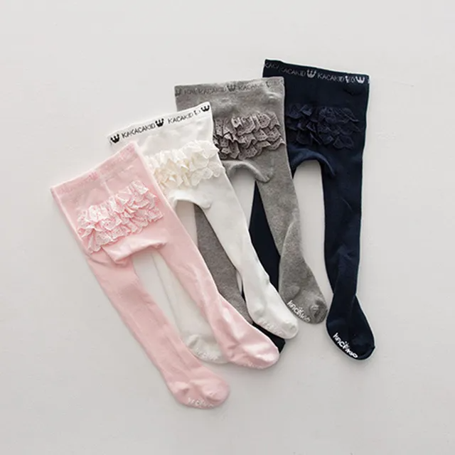 Children Solid Color Lace Decor Pantyhoses