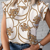 Women'S Simple Short Sleeve Stand Collar Lip Print Blouse