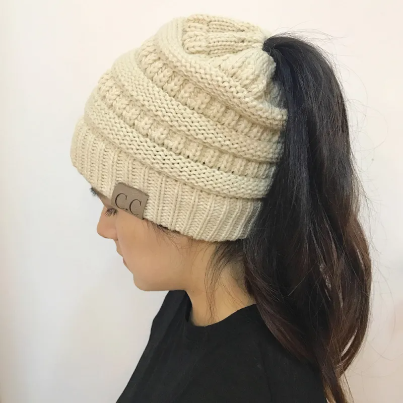 (Buy 1 Get 1) Women Winter Stretch Knitted Ponytail Hats