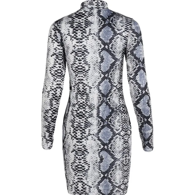 Turtleneck Long-Sleeve Animal Print Bodycon Dress