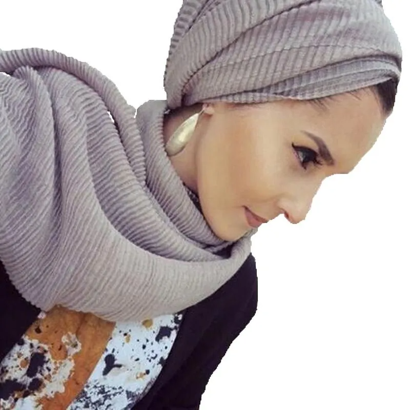 (Buy 1 Get 1) Women Fashion Twill Pleated Hijab Scarf