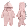 Kids Baby Boys Girls Autumn Winter Casual Cute Solid Color Shark Dinosaur Long Sleeve Hooded Jumpsuit