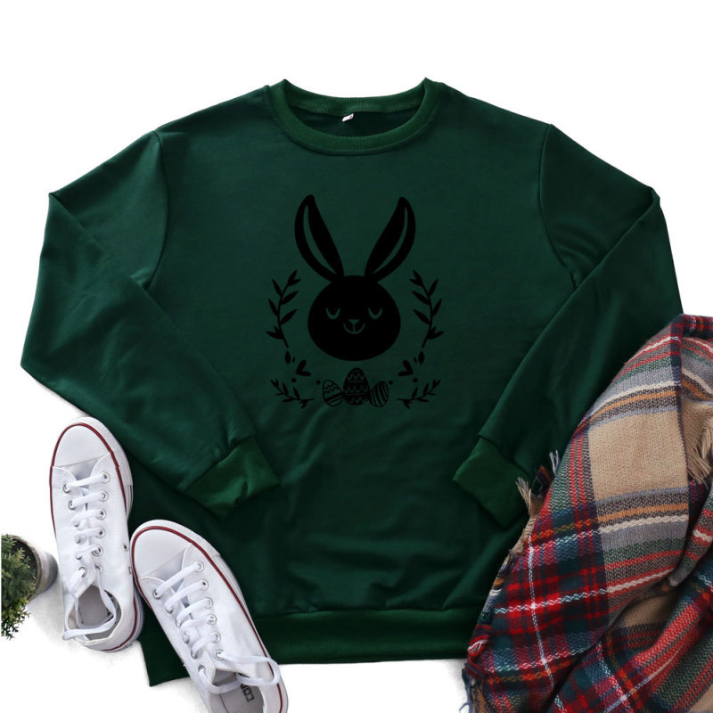 Easter Fashion Women'S Long Sleeve Bunny Print Round Neck Sweatshirt