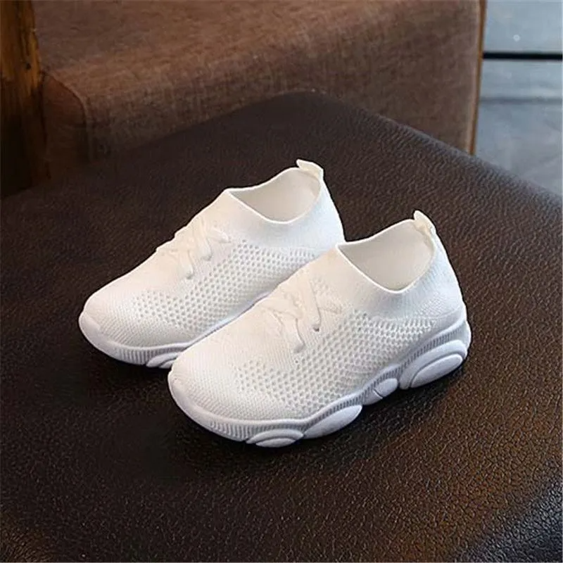 Fashion Boy Girl Solid Color Breathable Stretch Mesh Sport Run Sneakers Shoes