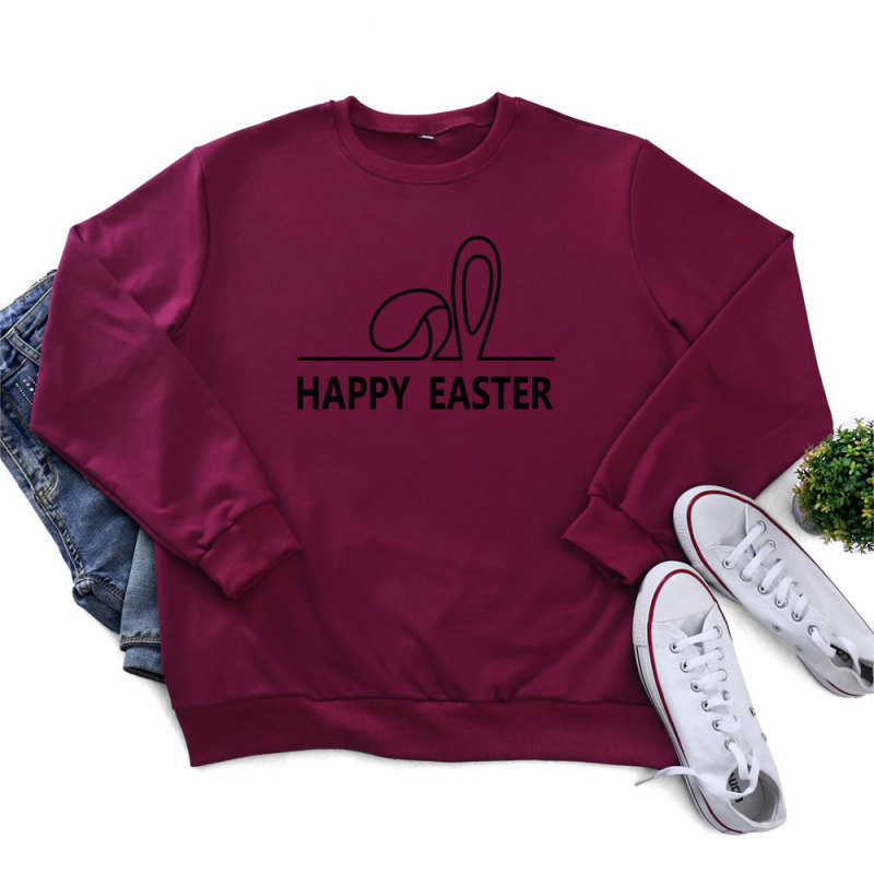 Easter Fashion Ladies Long Sleeve Bunny Ears Printed Round Neck Sweatshirt