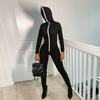 Women Pure Color Zipper Hooded Sports Fitness Jumpsuits