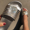 Women Leisure Rhinestone Decor Striped Flats Slippers Shoes