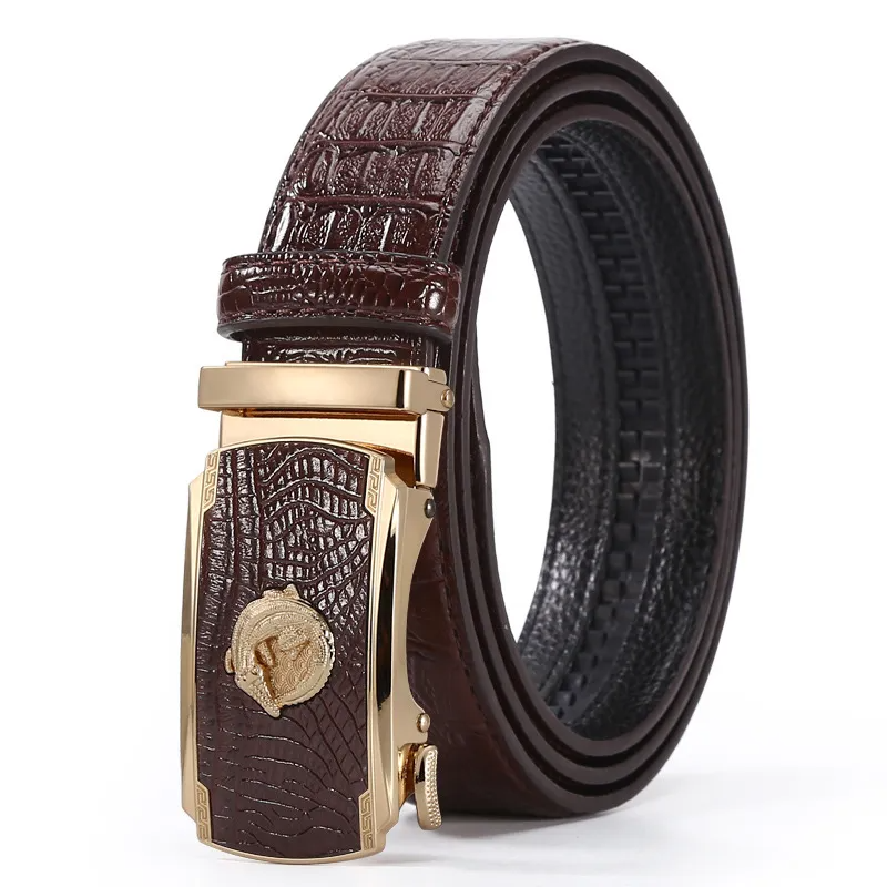 Men Business Cowhide Crocodile Metal Buckle Belt