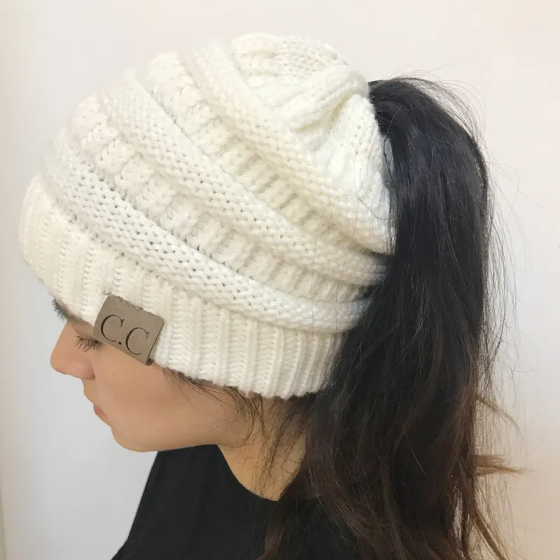 (Buy 1 Get 1) Women Winter Stretch Knitted Ponytail Hats