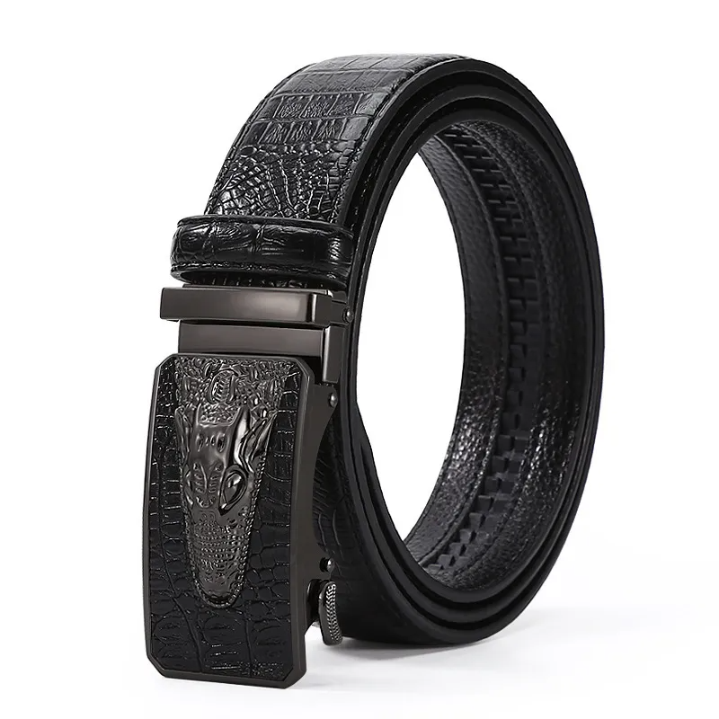 Men Business Cowhide Crocodile Metal Buckle Belt