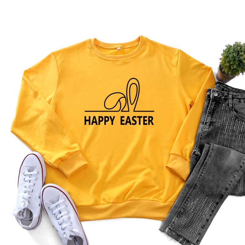 Easter Fashion Ladies Long Sleeve Bunny Ears Printed Round Neck Sweatshirt