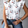 Women'S Simple Short Sleeve Stand Collar Lip Print Blouse