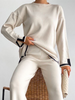 Autumn Winter Women Round Neck Long Sleeve Contrast Color Sweatshirt And Pants Athleisure Set