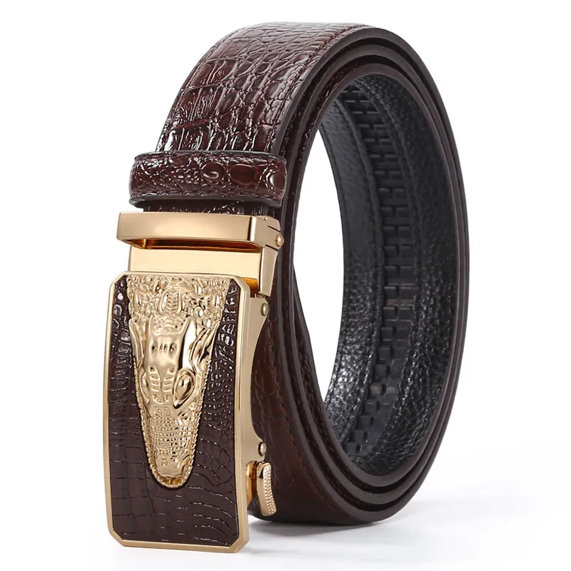 Men Business Cowhide Crocodile Metal Buckle Belt