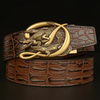 Men Fashion Casual Business Solid Color Leather Metal Buckle Crocodile Belt