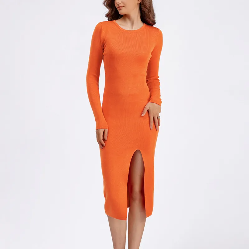 (Buy 1 Get 1) Women Basic Autumn And Winter Casual Solid Color Long Sleeve Knitted Dress