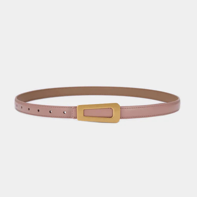 Women'S Fashion Casual Retro Alloy Smooth Buckle Thin Leather Belt