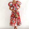 Women'S Temperament Fashion Backless Boat Neck Floral Printing Puff Sleeve Dress