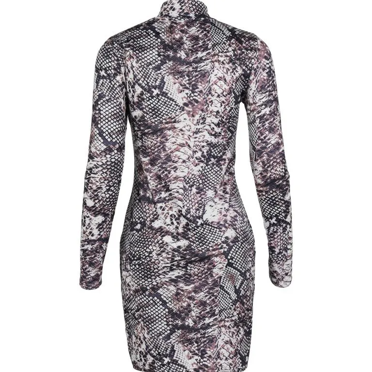 Turtleneck Long-Sleeve Animal Print Bodycon Dress